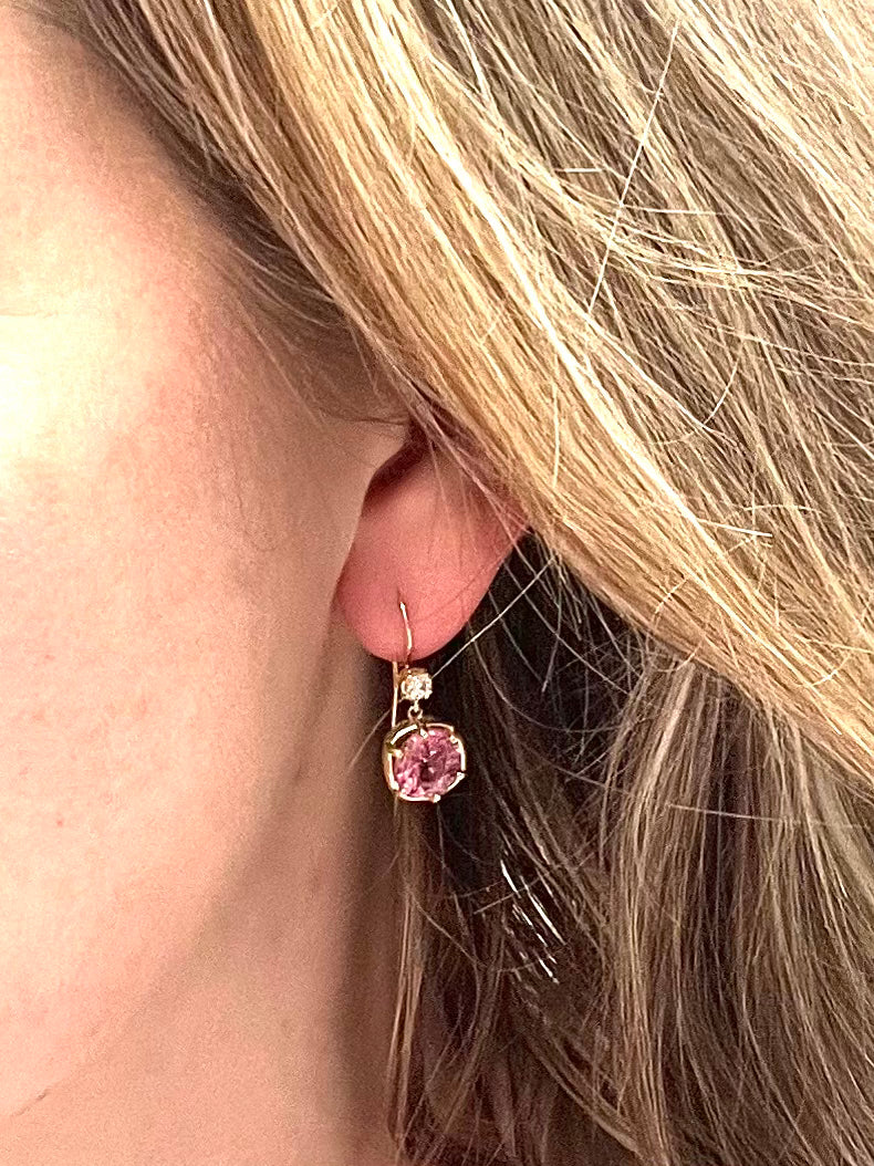 Pink Spinel Georgian Earrings