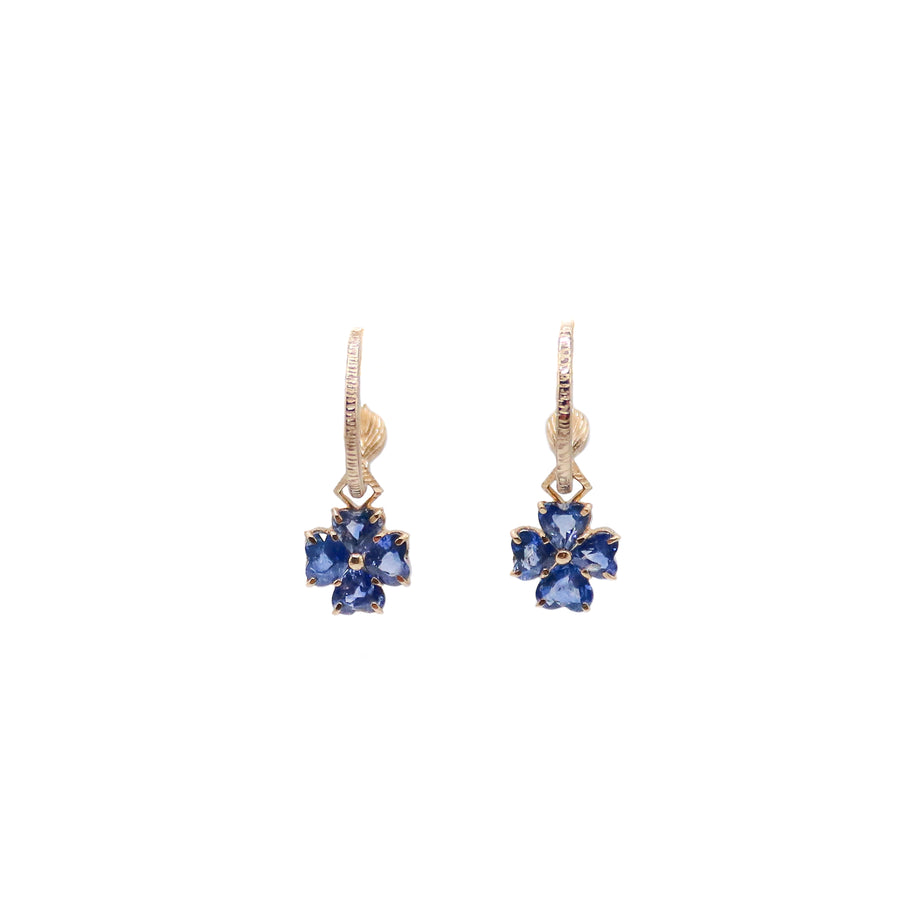 Dogwood Hoop + Blue Sapphire Flower Drop Combination Earrings