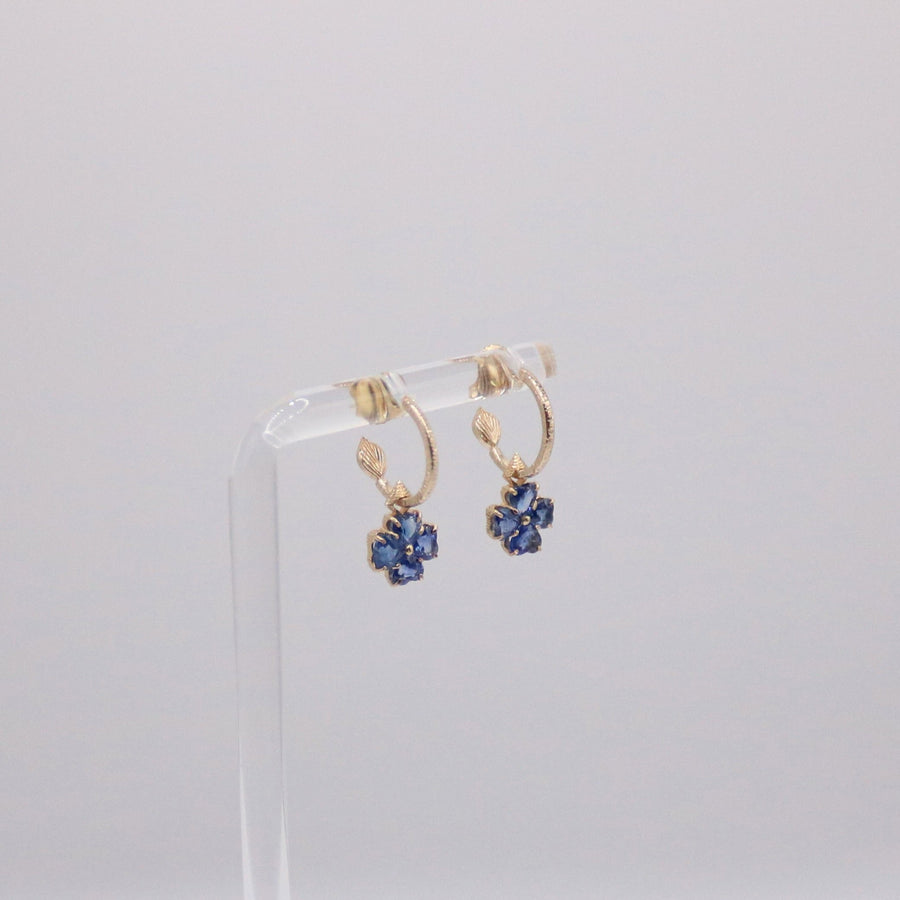 Dogwood Hoop + Blue Sapphire Flower Drop Combination Earrings