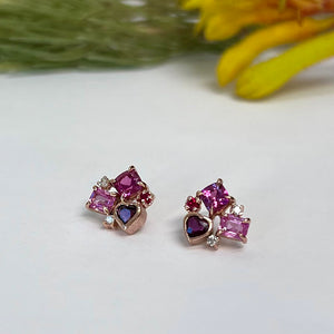 Bespoke Sapphire and Ruby Cluster Earrings